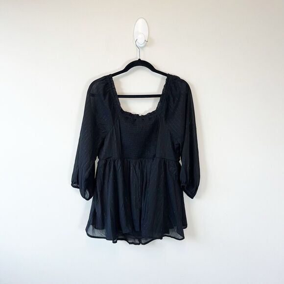 Torrid Babydoll Crinkle Chiffon Blouson Sleeve Top Black Witchy 0/Large NWT's - Picture 5 of 12